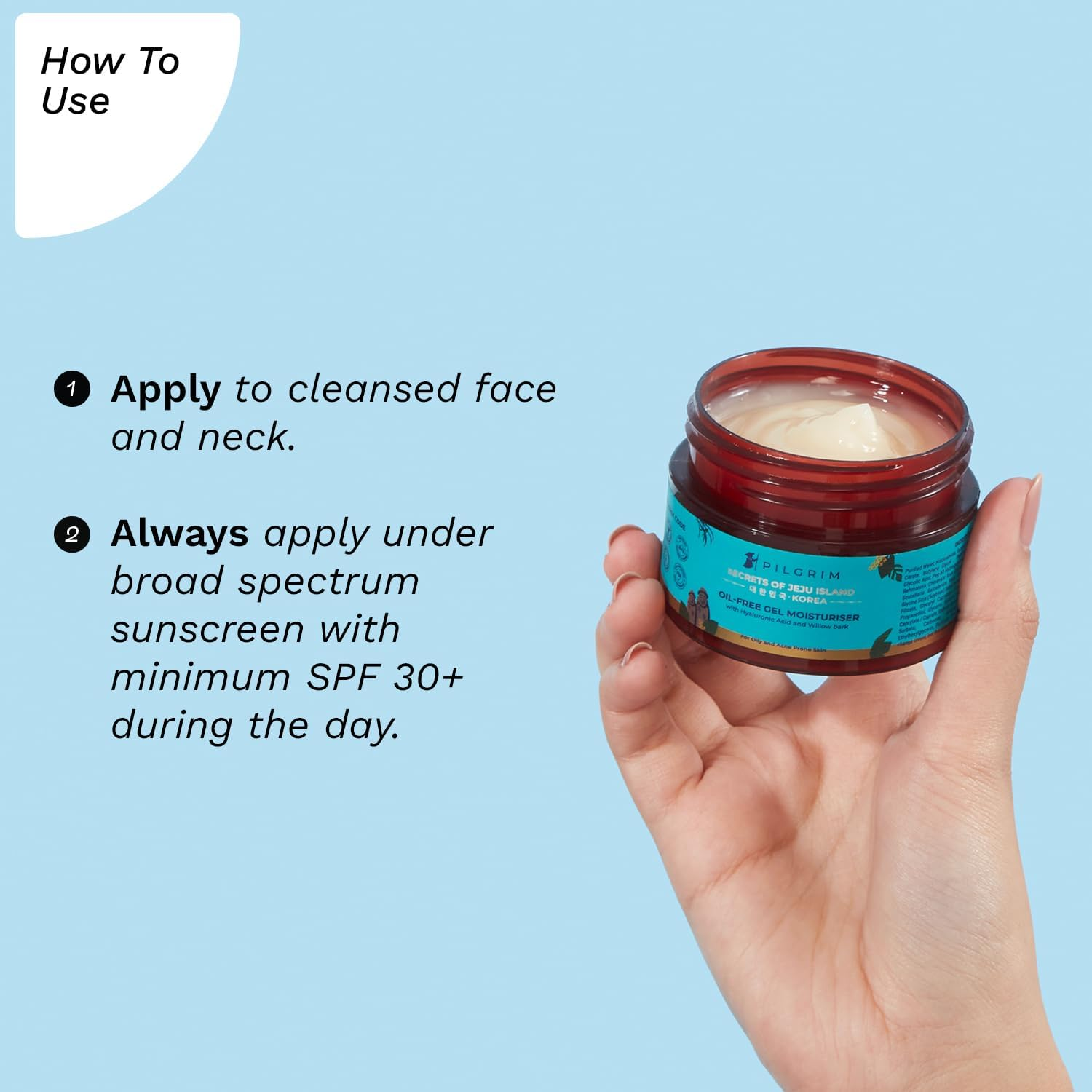 Pilgrim Korean Oil Free Gel Moisturizer for Oily Skin with Hyaluronic Acid & Willow Bark Extracts | Moisturiser for Face | Suitable for Oily & Acne-Prone Skin| Men & Women | Korean Skin Care | 50Gm image number 2