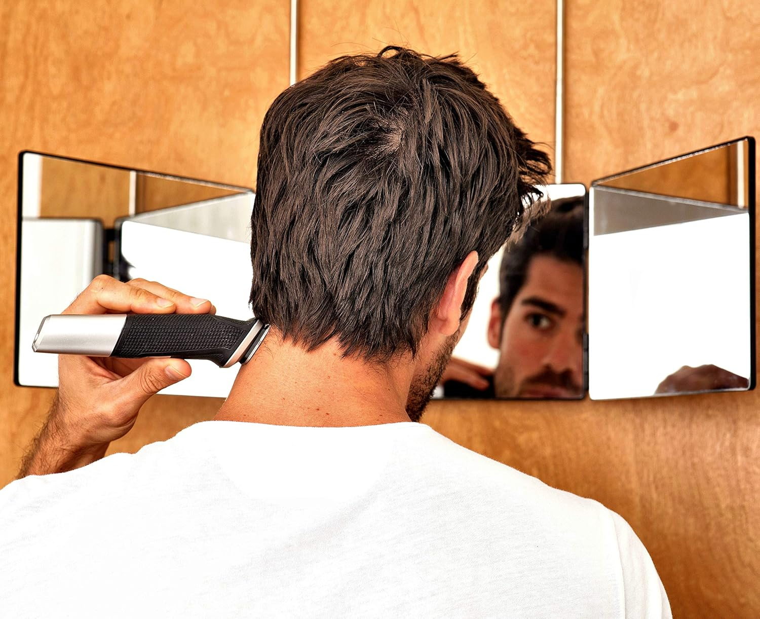 3 Way Mirror | Trifold Mirror for Self Hair Cutting and Styling for Men | DIY Haircut Tool to Cut, Trim, or Shave Your Head and Neckline at Home | Adjustable, Portable and Hands-Free image number 2