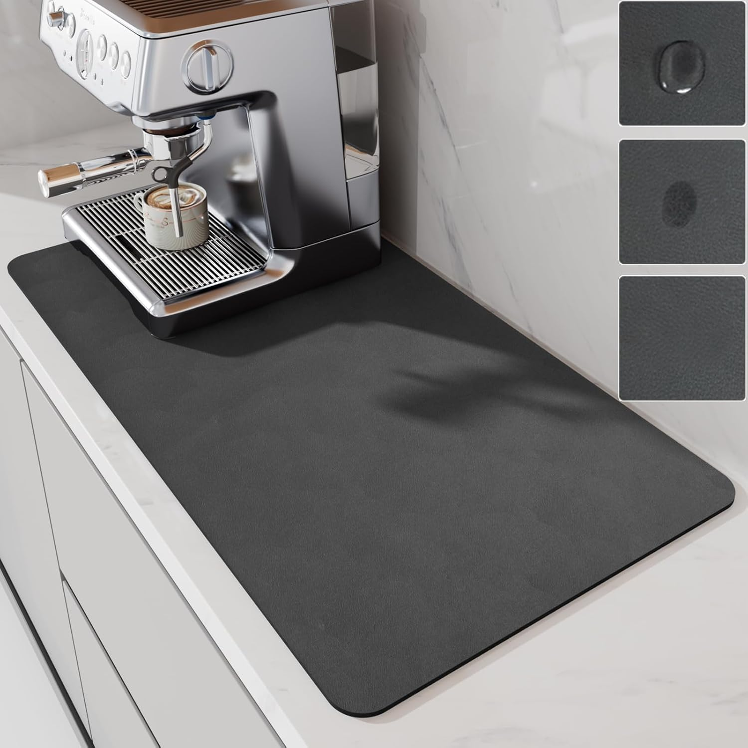 LIMNUO Coffee Mat,Coffee Maker Mat for Countertops, Absorbent Dish Drying Mat for Kitchen Counter, under Coffee Maker Coffee Machine Coffee Pot Espresso Machine Dish Rack (Grey, 50 X 30 Cm)