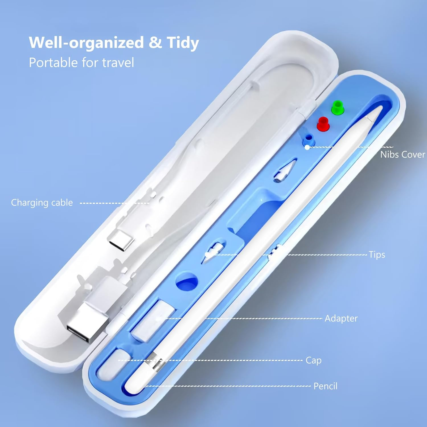 RINGSUN Case Compatible with Apple Pencil 2Nd & 1St Gen Case, Full-Protective Stylus Pen Storage Box for Apple Pencil Pro / 2Nd Gen/ 1St Gen ABS Box Organizer for Stylus Pen & Tips, Blue (Blue) - Blue image number 2