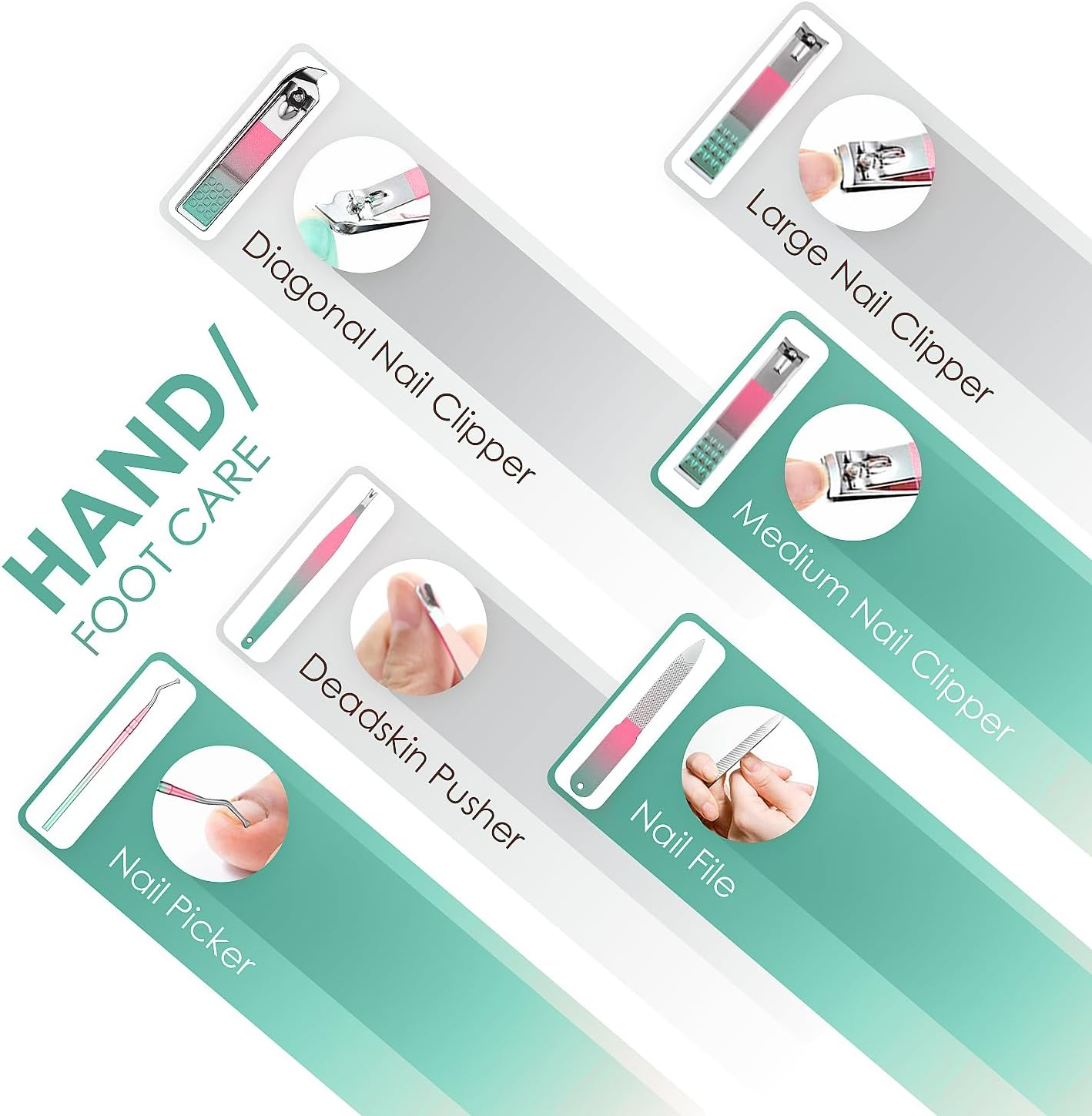 WOAMA Manicure Set Travel Nail Clippers 10-Piece Toenail Clippers Pedicure Kit Stainless Steel Nail Kit for Women - Rainbow image number 4