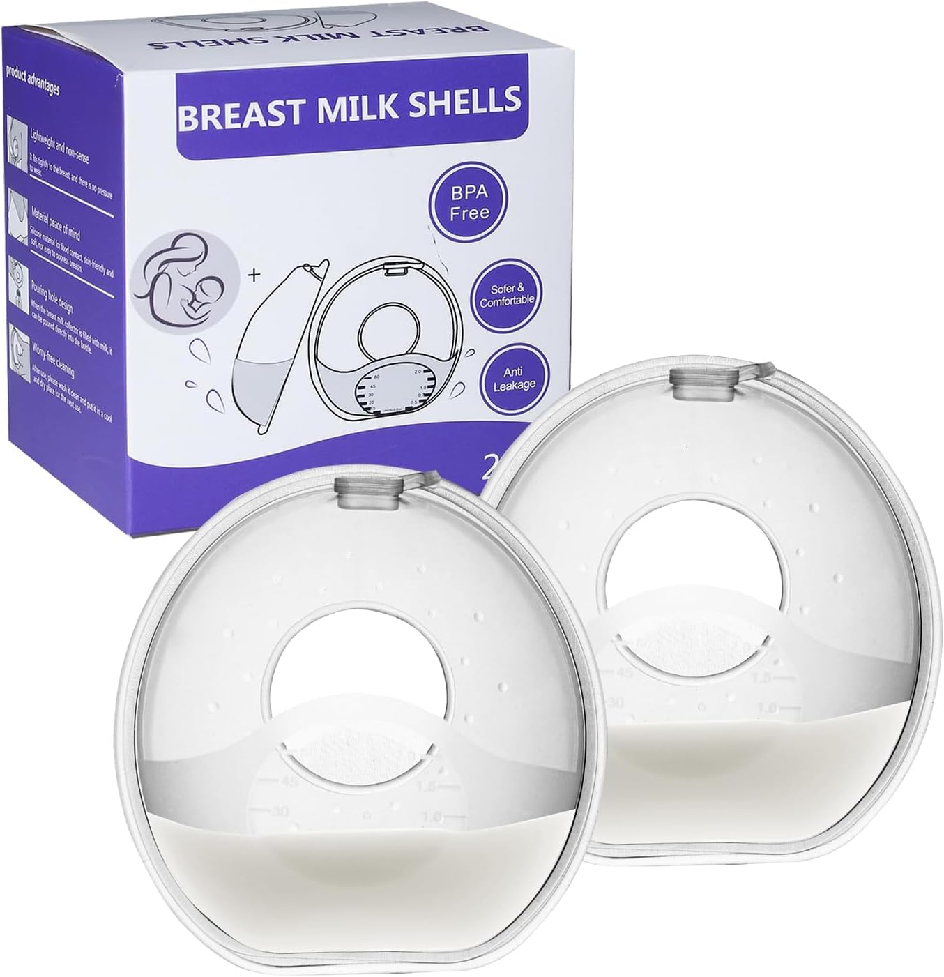 EP Leben Breast Milk Collector, Wearable Breastfeeding Breast Pumps, Breast Milk Shells Made from Bpa-Free and Food-Safe Silicone (2Oz/60Ml,2 Pcs) image number 3