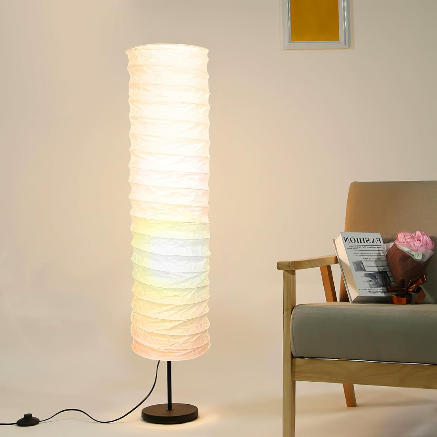 SHINEOFI Paper Lampshade for Floor Lamp, Nordic Style Floor Lampshade, Replacement Light Cover for Living Room, Bedroom, 36 X 36 X 9 Inches image number 1