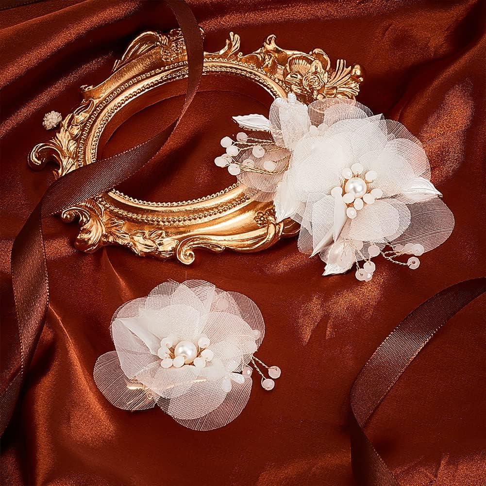 AHANDMAKER 2 Pcs Flower Wedding Bridal Hair Clips, Pearl Bridal Headpiece White Bridal Decorative Hair Pins Pieces for Women Boho Wedding Brides Bridesmaids Hair Accessories
