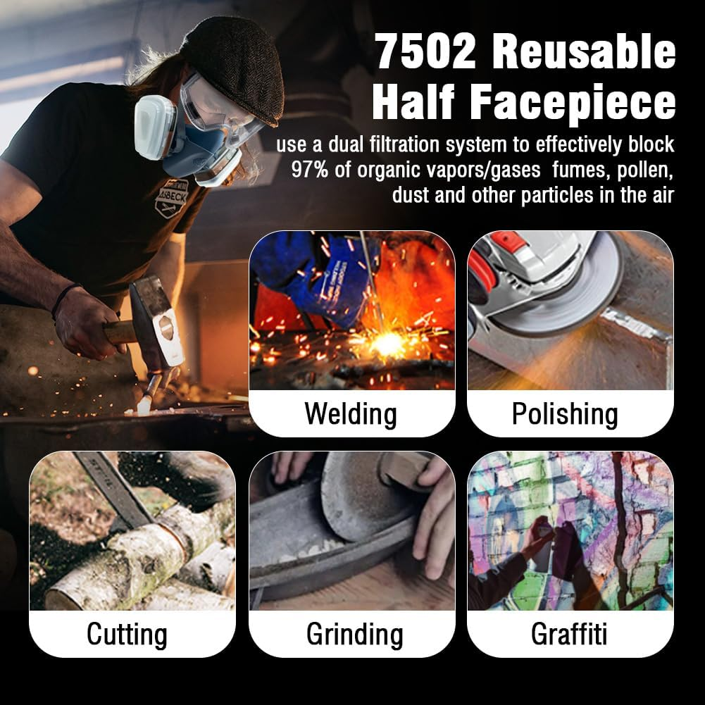 Half Face Respirator Mask Set, Reusable, for Sanding, Cutting, Painting, Woodworking, Polishing, Welding, Spraying image number 6