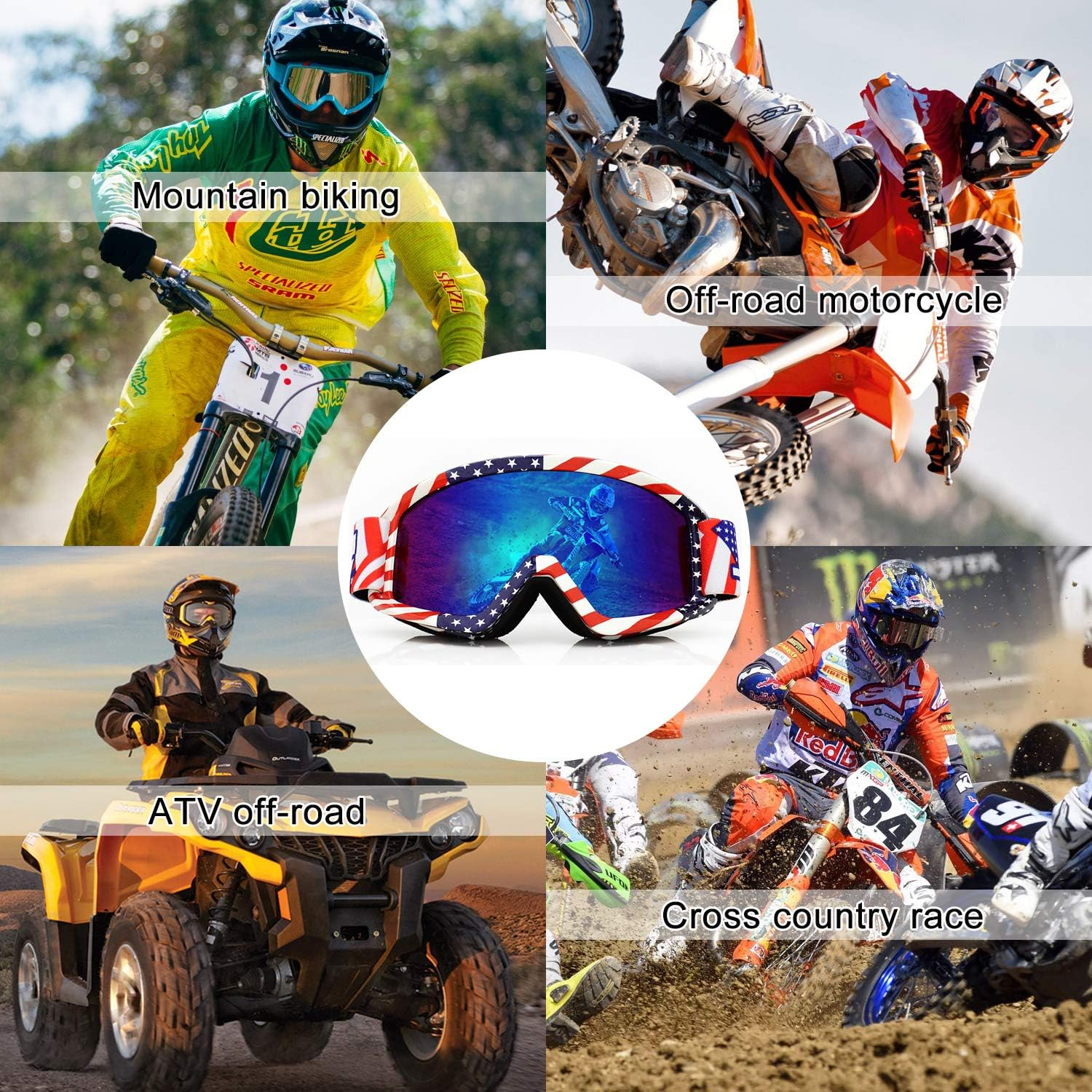 FMY Motorcycle Motocross Goggles for Men Women Youth,Anti-Scratch Dustproof UV400 ATV Dirt Bike Goggles - Black Green-Color Lens image number 6