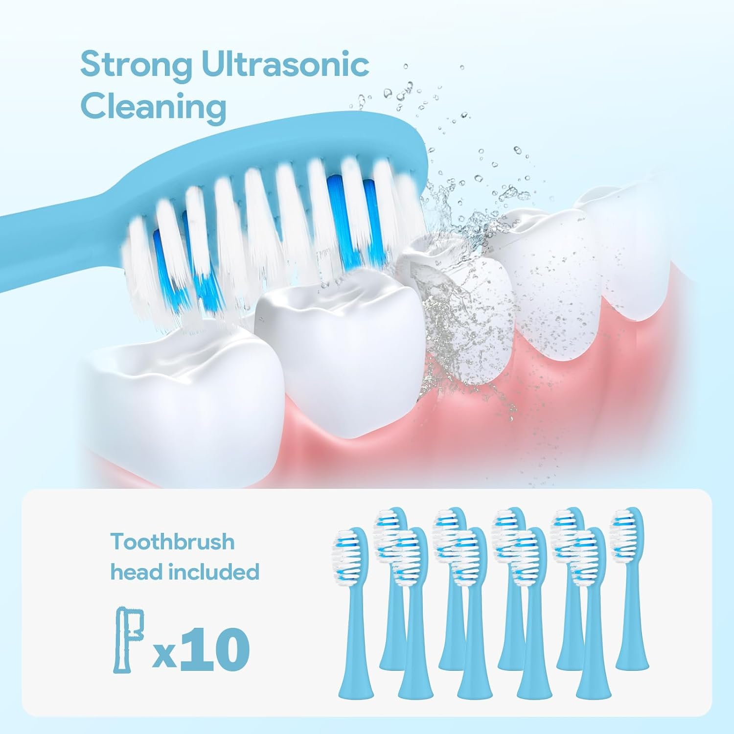 Electric Toothbrush 2 Pack, Travel Electric Toothbrush for Adult Includes 10 Replacement Brush Heads, 5 Modes, 2 Hours Charge for 60 Days (White & Blue) image number 1