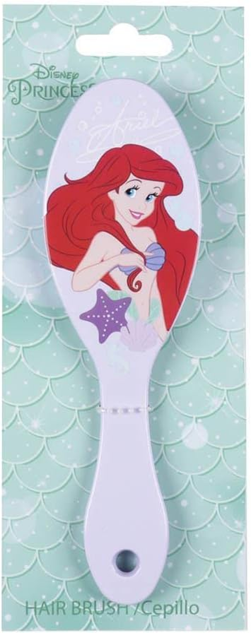 The Little Mermaid Children'S Hair Brush &ndash; Violet &ndash; Durable and Sturdy &ndash; Design with Ariel on the Back and Starfish &ndash; Original Product Designed in Spain