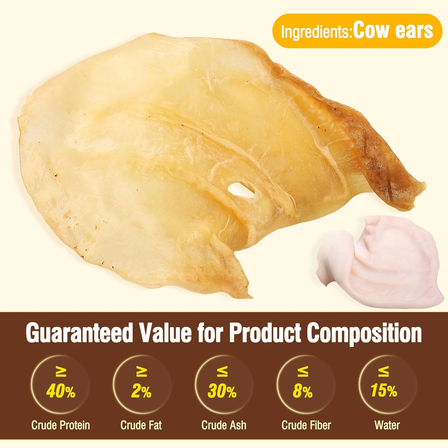 100% Natural Real Cow Ears for Dogs - Single Ingredient Dental Chew, Long-Lasting Treats for All Breeds (Small/Medium/Large) | High Protein, Easily Digestible image number 1