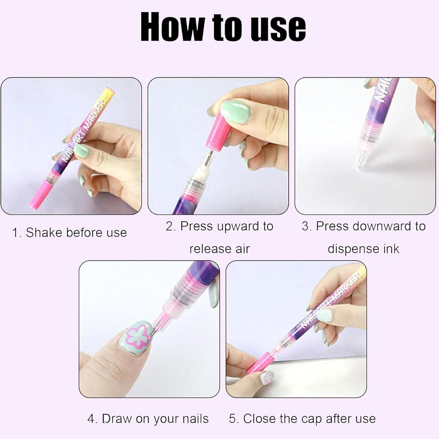 12 Colors Nail Art Pens Set, Quick-Dry Nail Art Markers Polish Pens for Dotting, Line Drawing, Painting & DIY Nail Design Tools (24Pcs) image number 4