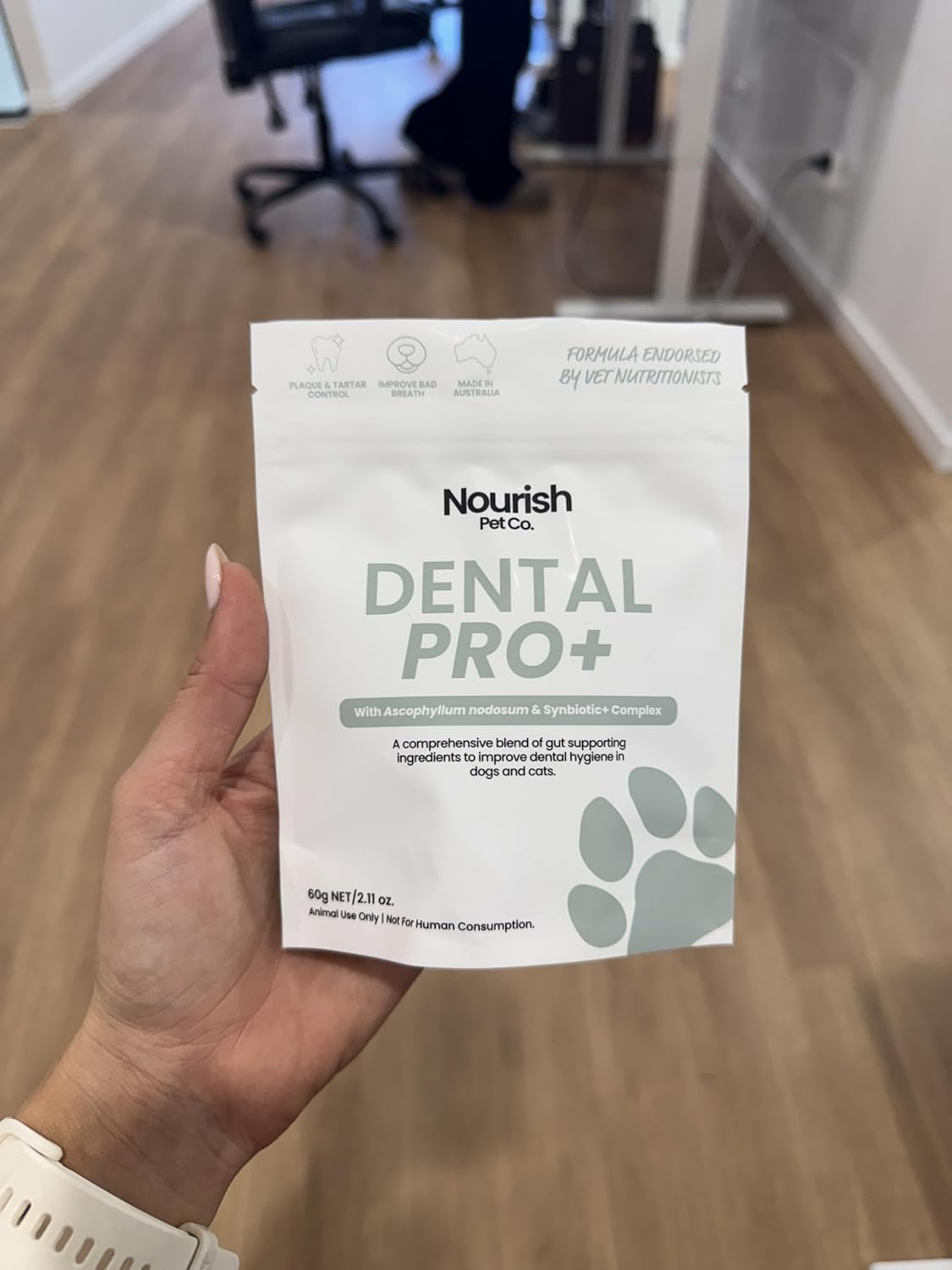 Nourish Pet Co. Dental Pro+ Pet Dental Powder, Cat & Dog Teeth Cleaning Powder, Breath Freshener, Fights Plaque and Tartar, Natural Ingredient Food Topper, 60G image number 5