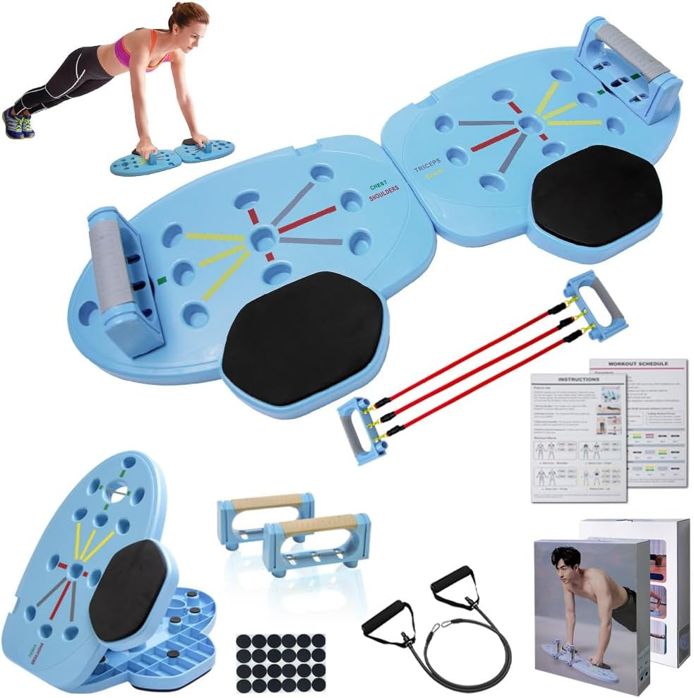 Foldable Push up Board with Accessorie,Portable Pushup Bar Strength Training Equipment for Home Workouts,Includes 2 Resistance Bands, 3 Detachable Trainers, 2 Handles &Non-Slip Pads for Total Body Fitness image number 5