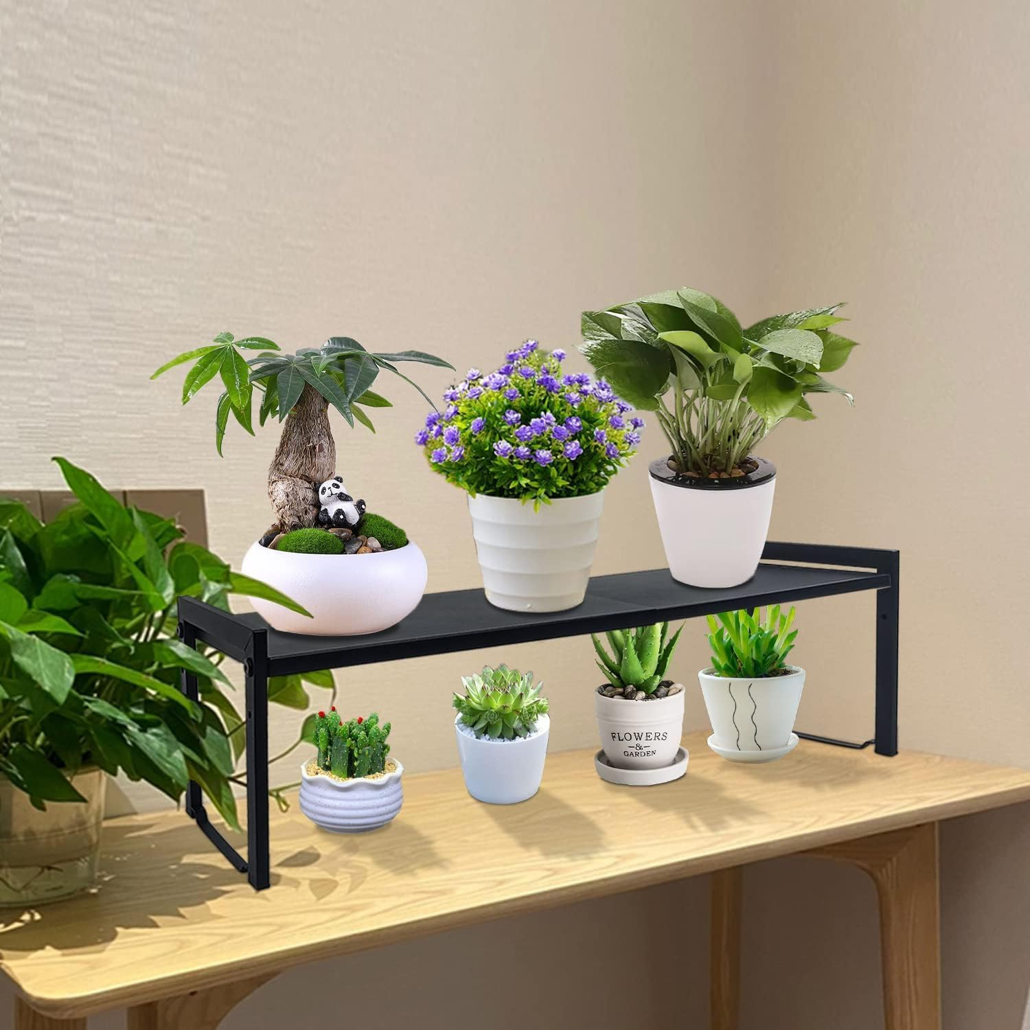 Zenmaarket Expandable Counter Shelf Organiser, 2 Pack, Black M, Minimalist Style, 2 Shelves, Metal, Adjustable & Expandable, 66 Cm (L) X 20 Cm (D) X 18 Cm (H), 20 Kg Capacity image number 4