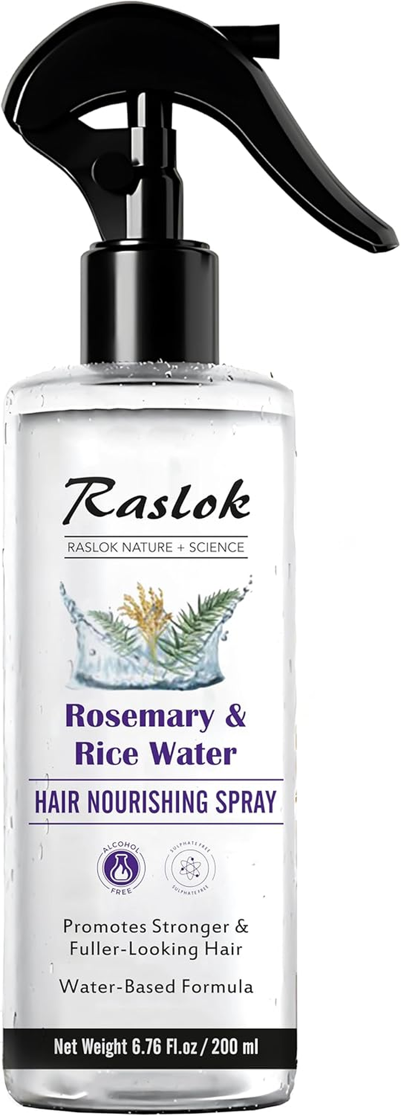Raslok Nature+Science Rosemary & Rice Water Hair Spray | Made with 100% Natural Extracts | Lightweight, Non-Greasy Formula | for Softer, Smoother-Looking Hair | 6.76 Fl Oz / 200 Ml