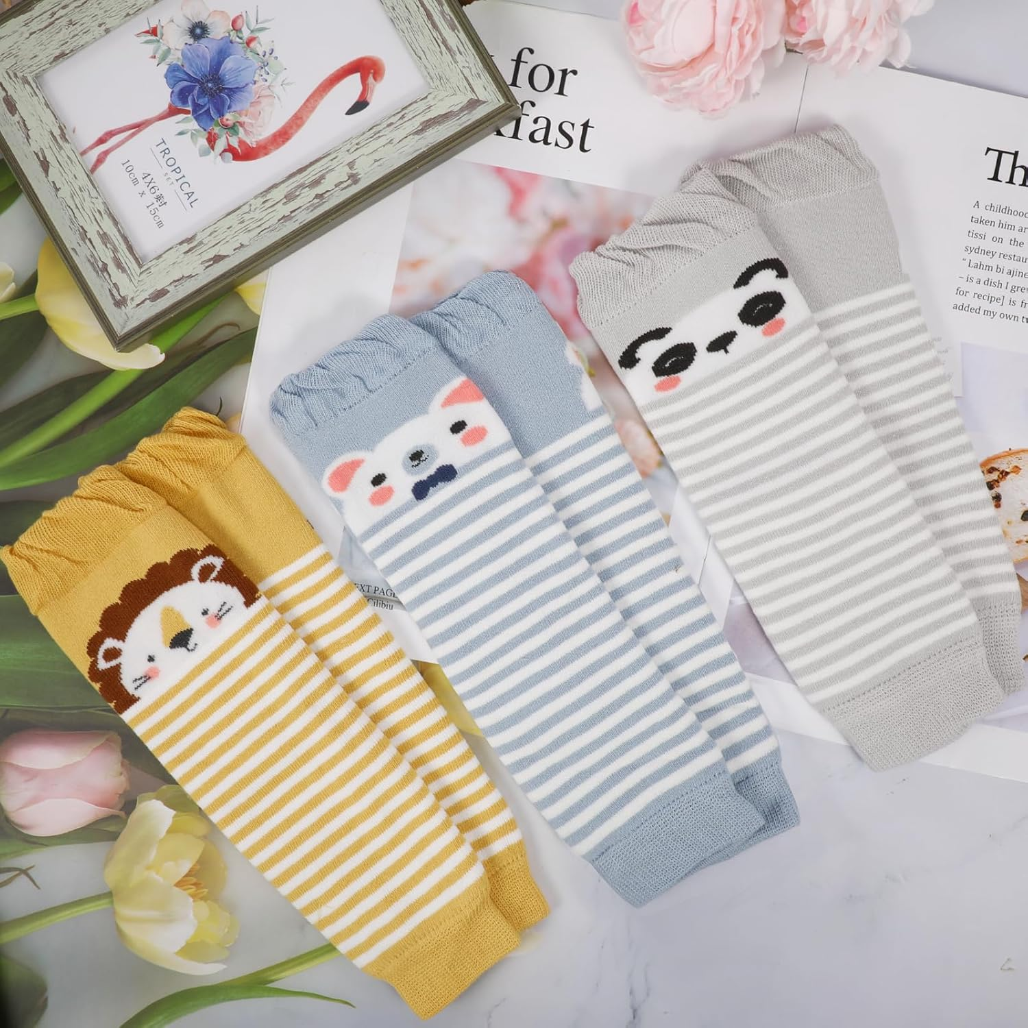 XEPST Pack of 3 Toddler Baby Leg Warmers, Cute Animal Pattern Leg Warmers, Knee Socks, Baby Knee Pads, Leg Sleeves Leggings for Baby Children, Toddlers, Girls, Boys, 0-3 Years, One Size image number 5