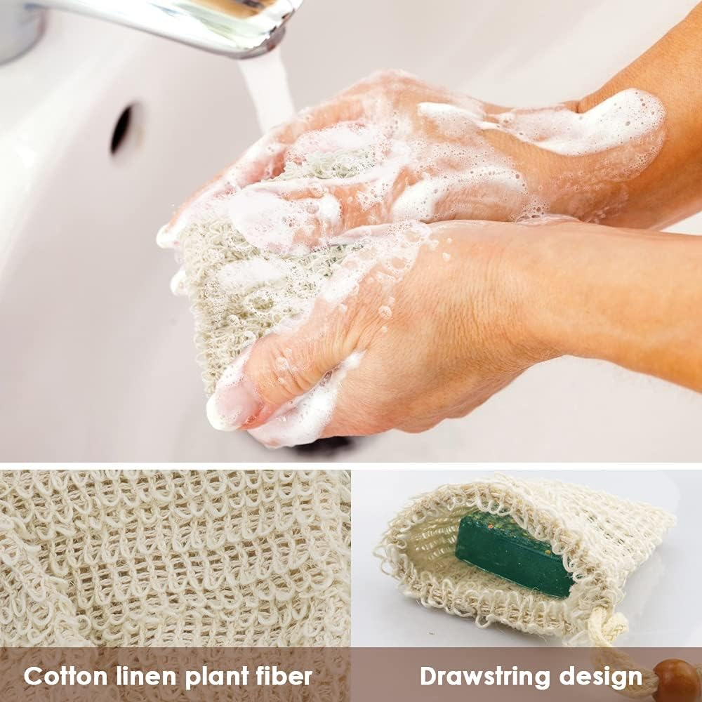 TCOTBE 2 Pack Natural Sisal Soap Saver Bag Zero Waste Mesh Bar Soap Loofah Holder Pouch for Shower Organic Soap Bag with Pouch Holder for Shower Bath image number 5