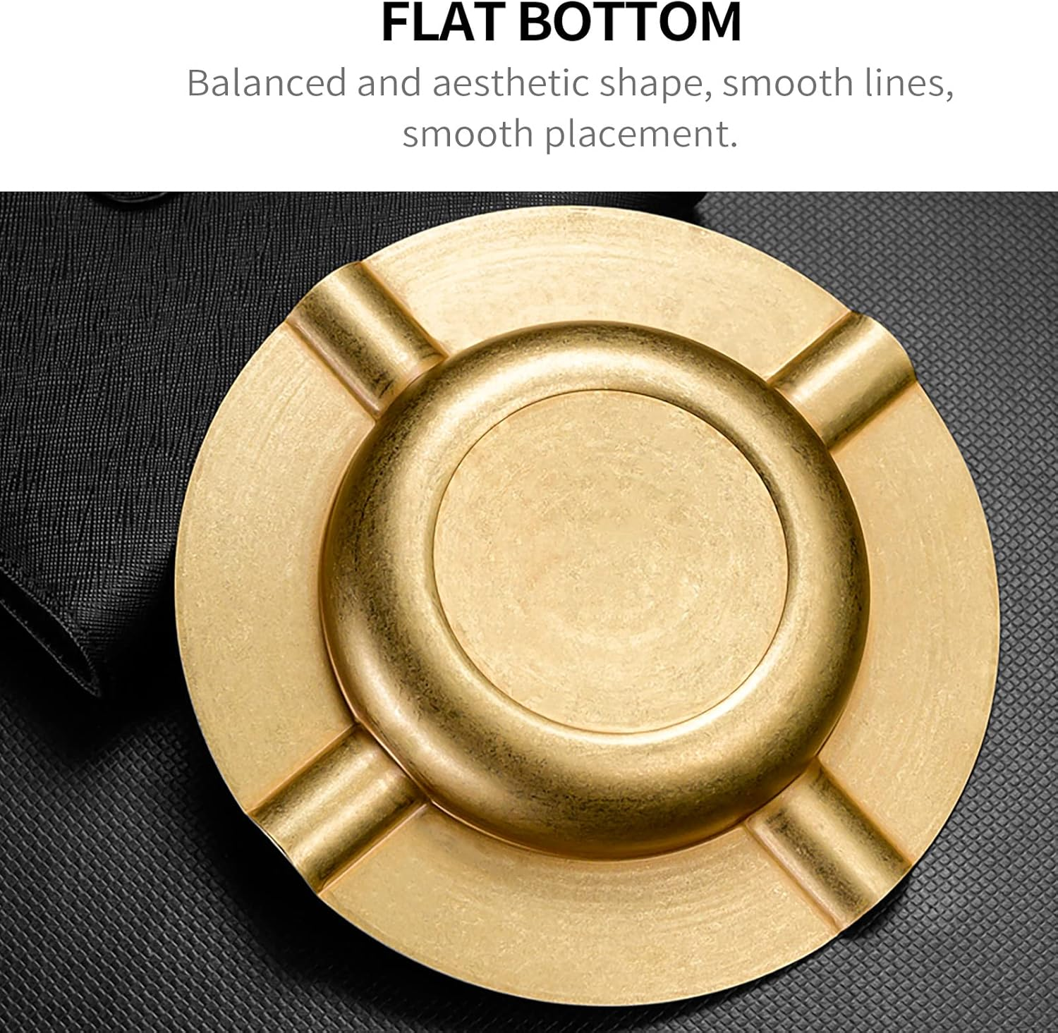 CIGARLOONG Cigar Ashtray Pure Copper Large Slot for 4 Cigars Home/Office/Patio Use(Gold2) image number 2