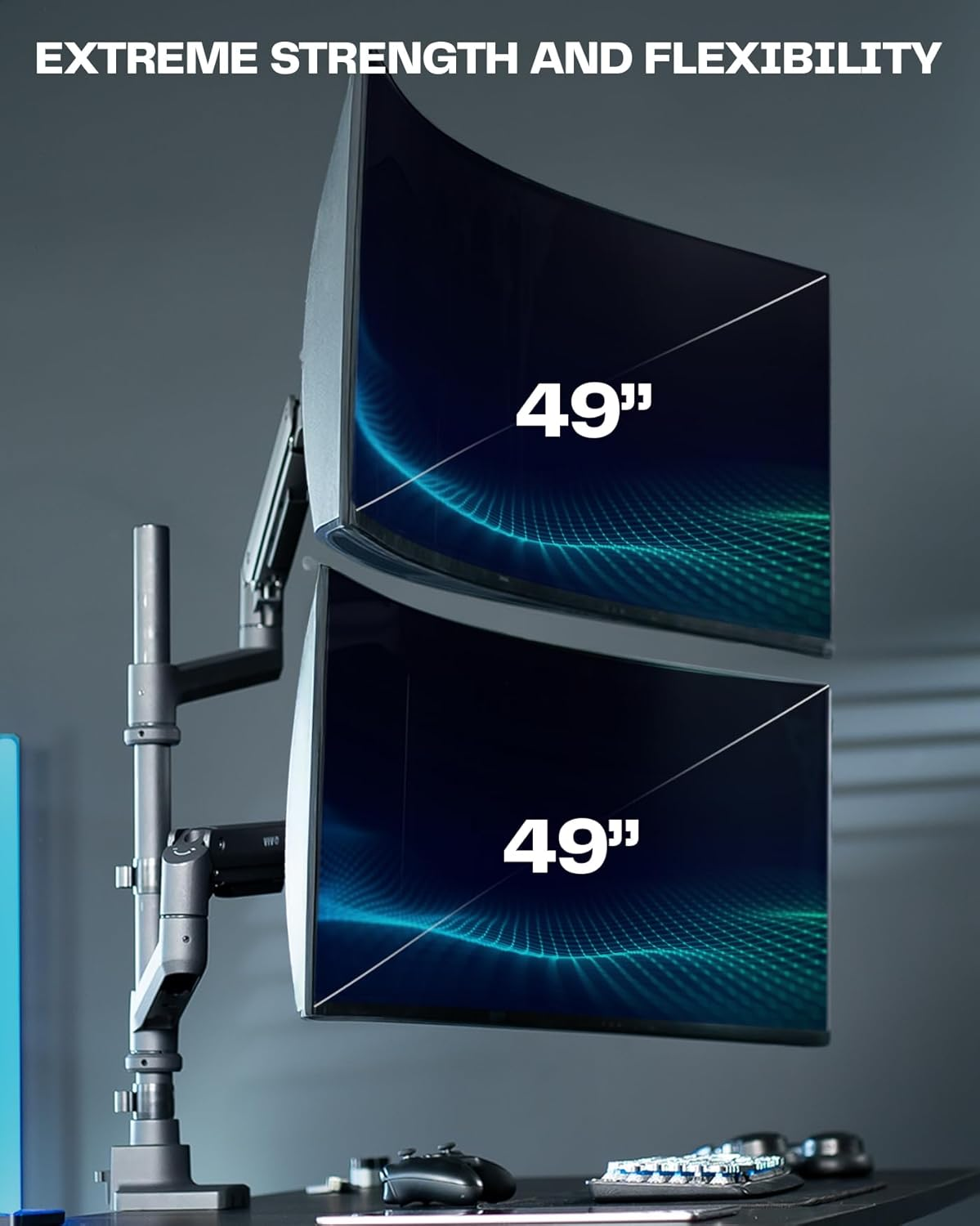 VIVO Pneumatic Arm Dual Ultrawide Monitor Extra Tall Desk Mount for up to 49 Inch Screens, Heavy Duty Clamp, Holds 2 Ultra Wides up to 20Kg, Black, STAND-V120K