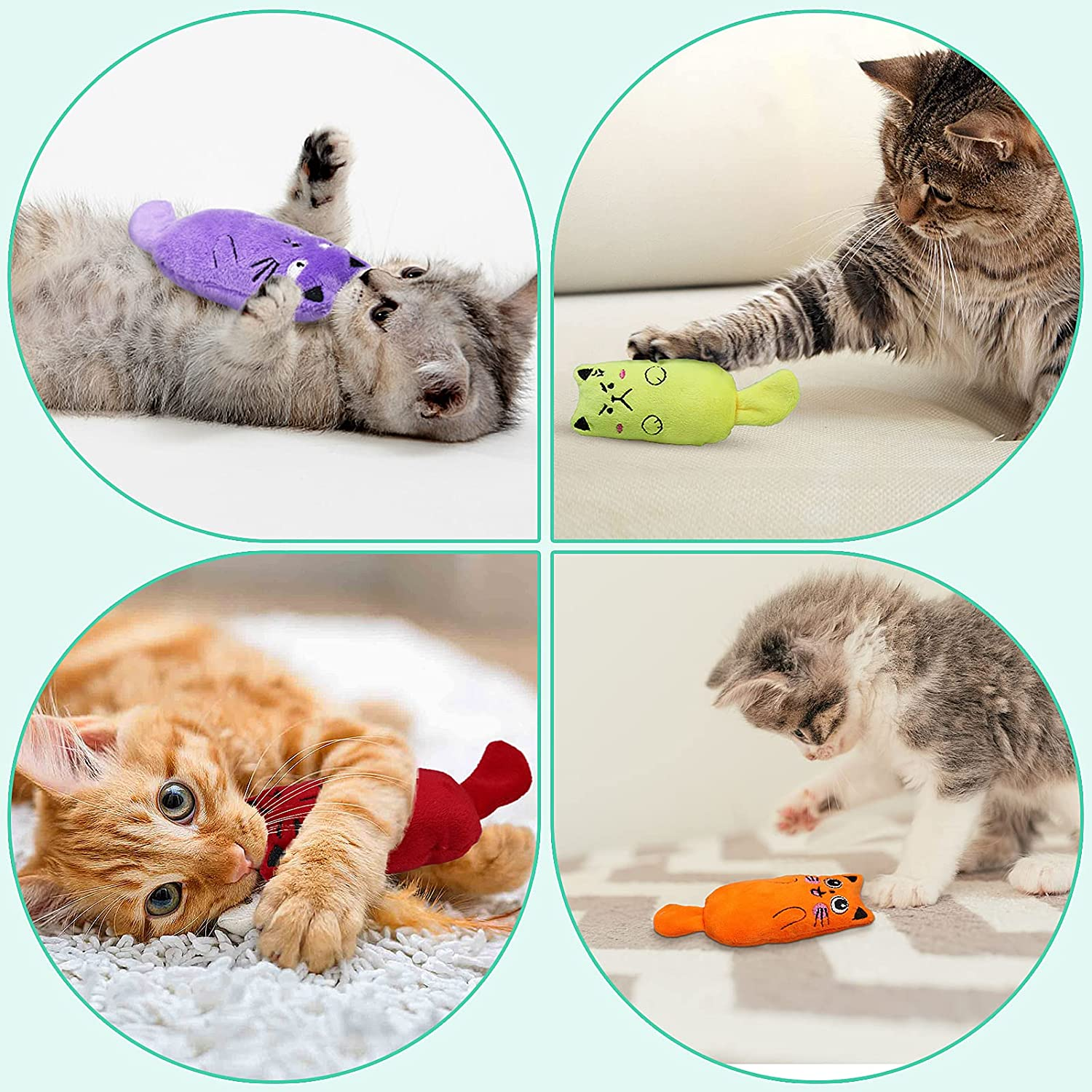 SCHITEC Catnip Toys, [4 PCS] Soft Plush Cat Nip Chew Toy for Indoor Cats, Interactive Kitten Pillow Kitty Teething Toy image number 5