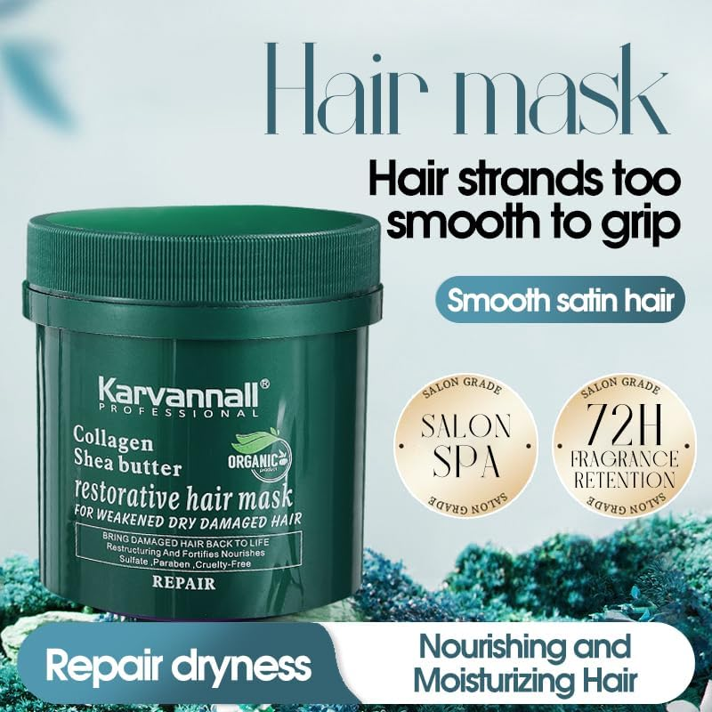 Karvannall Professional Collagen Shea Butter Restorative Hair Mask, 500Ml, for Weakened Dry Damaged Hair, Sulfate Paraben Free image number 6