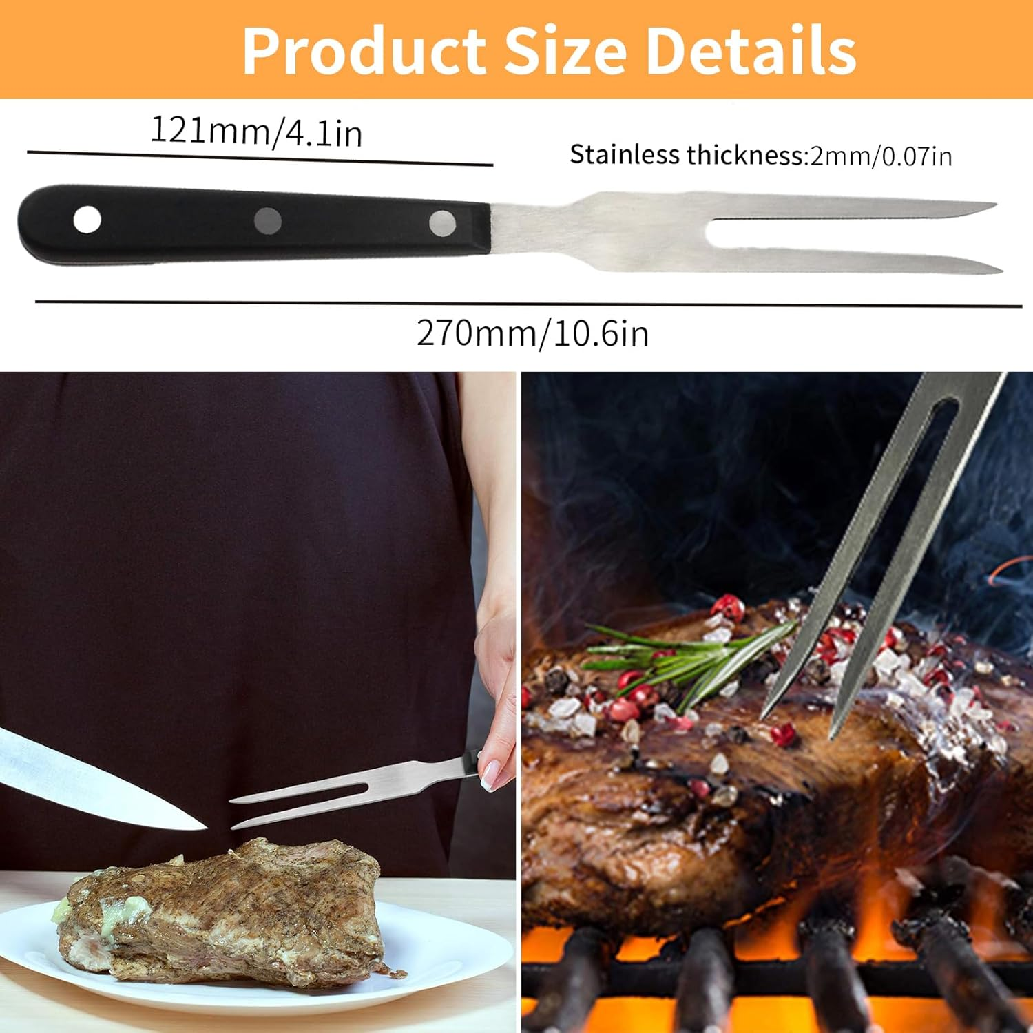 2 Pieces Carving Forks with Wood Handle Rust Resistant Stainless Steel Barbecue Forks Meat Forks Serving Forks Cooking Forks Kitchen Forks BBQ Forks Outdoor Barbecue Tools for Kitchen Roast Grilling image number 2