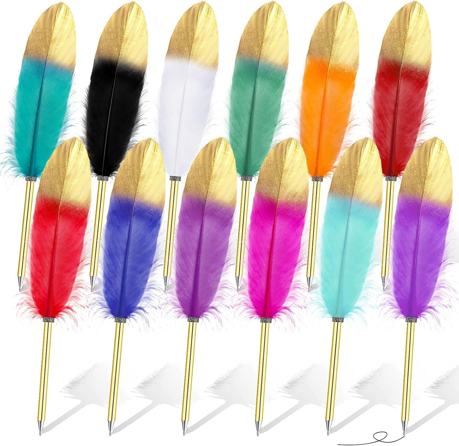 12Pcs Feather Ballpoint Pen,Harry Potter Party Favors, Feather Ballpoint Pens for Guest Signature, School, Office, Wedding Bridal Party Supplies. image number 1