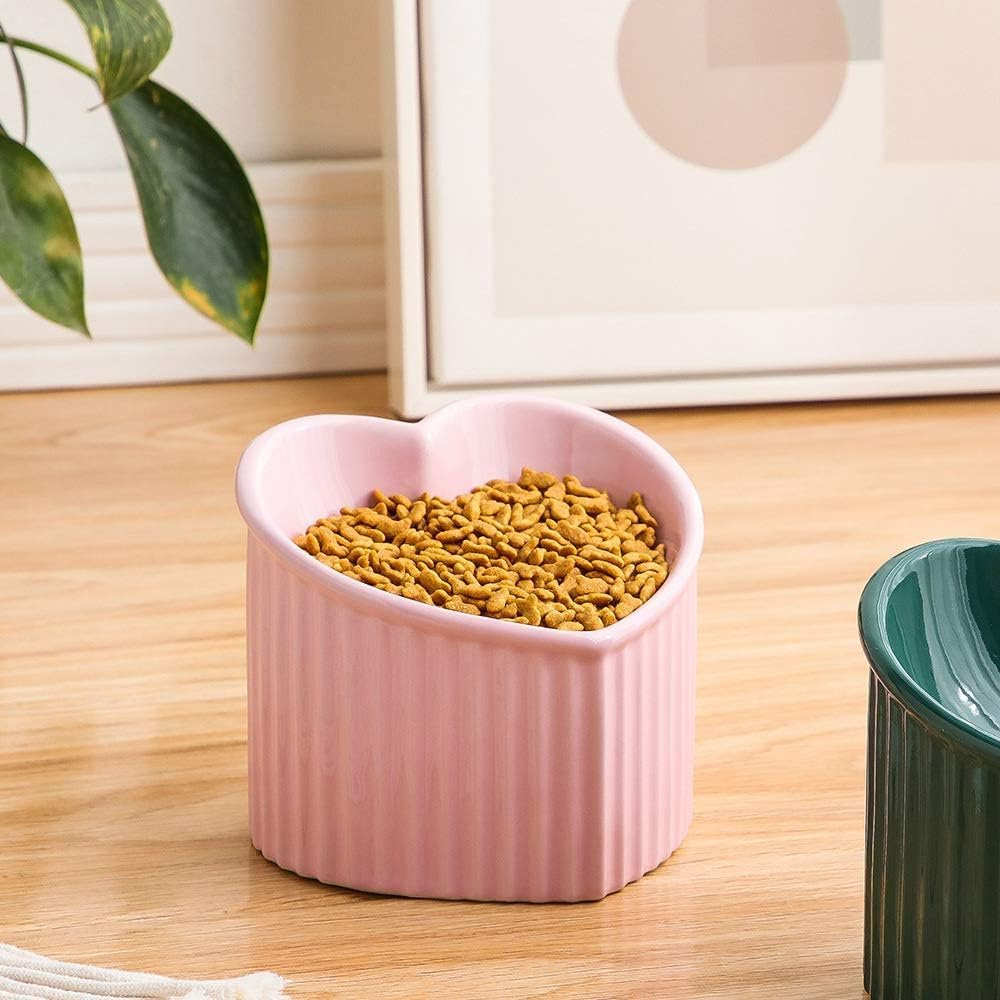 Pink Ceramic Raised Cat Bowls, Tilted Elevated Food or Water Bowls, Stress Free, Backflow Prevention, Dishwasher and Microwave Safe, Lead & Cadmium Free image number 4