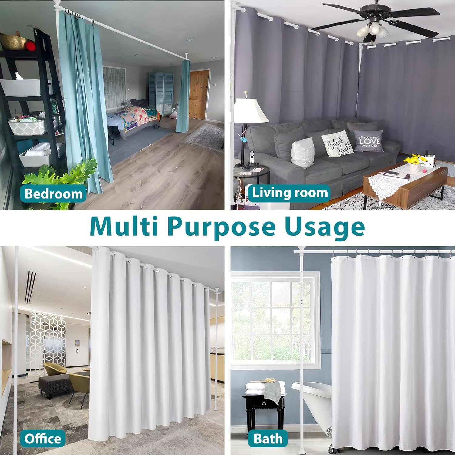 Room Divider, No Drilling Curtain Rods for Room Separation, Adjustable Heavy Duty Floor to Ceiling Hanging Wall Divider Tension Partition Room Separator for Dividing Room, 28-70Inch(W), 4-10Ft (H) image number 1