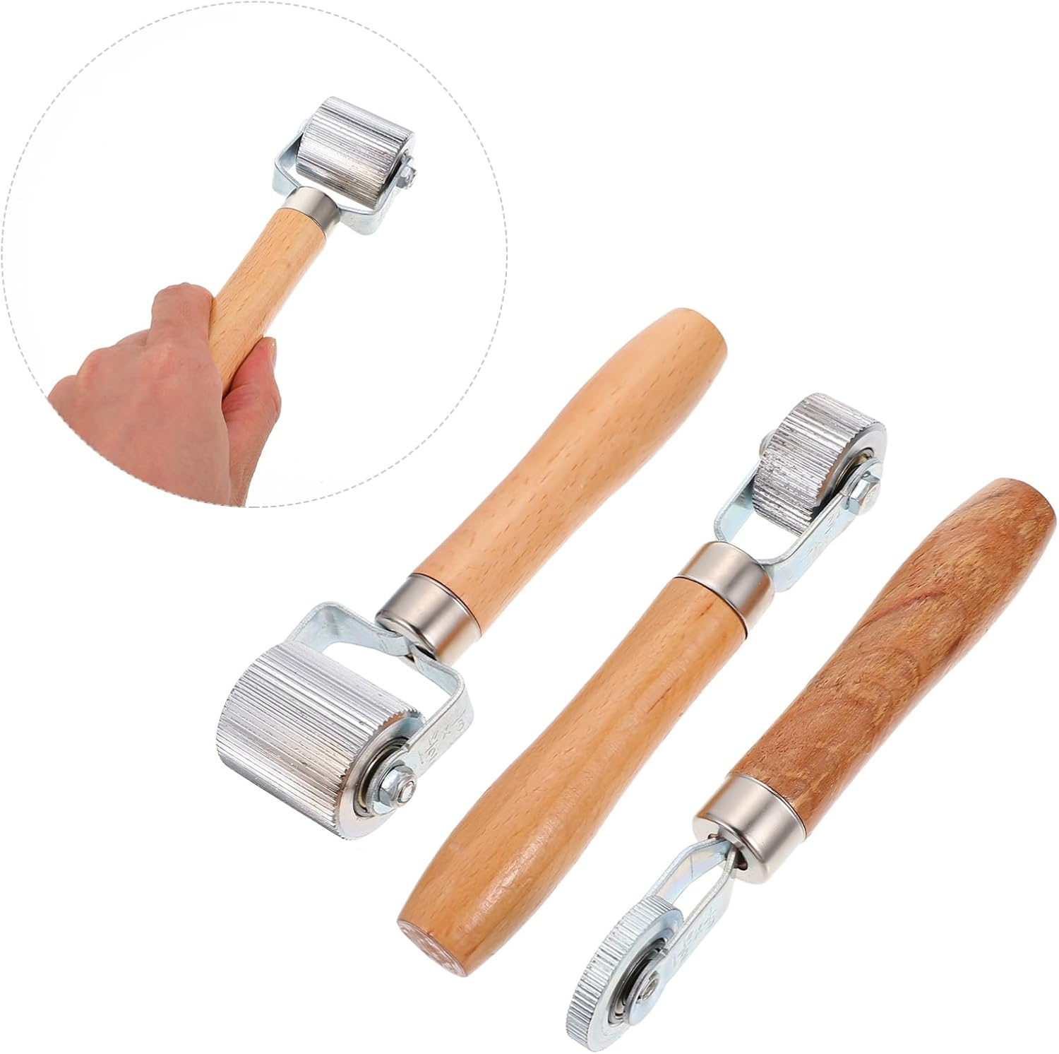 GARVALON 3Pcs Wood Handle Tire Repair Kit Rollers Pressing Wheel Automotive Tools Equipment image number 1