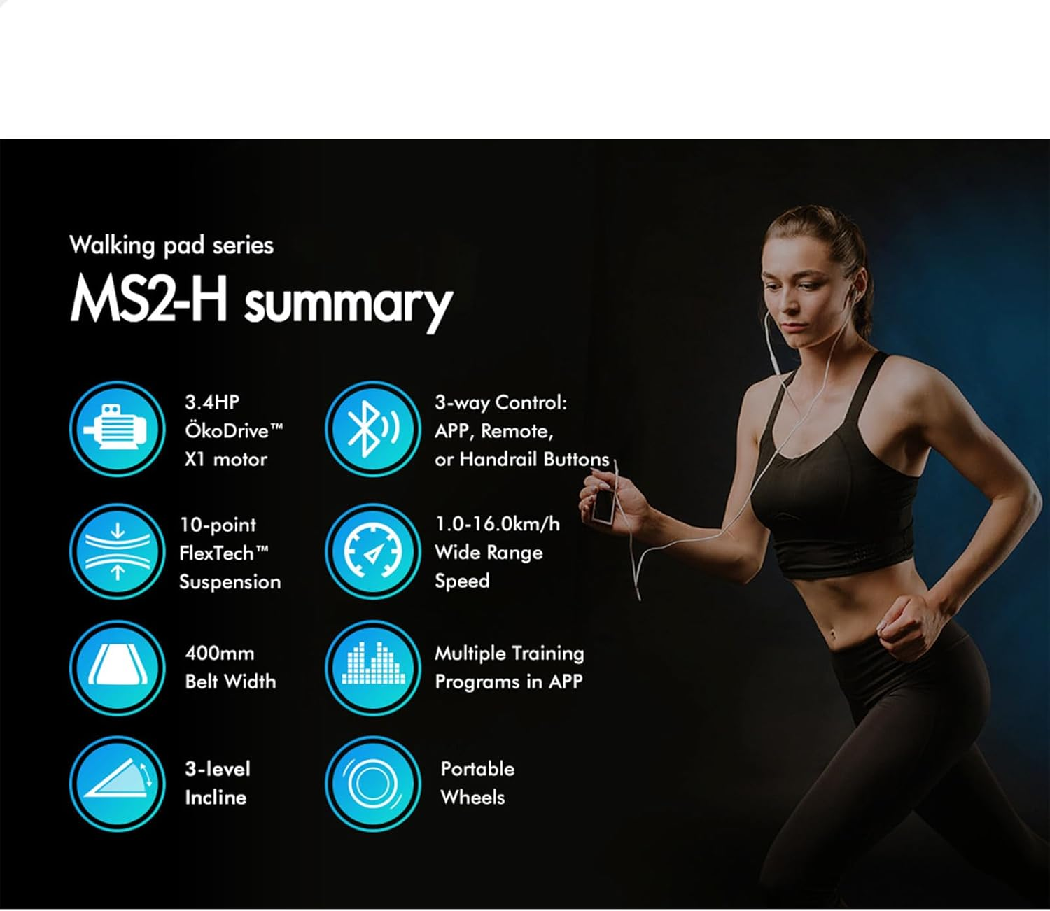 BLACK LORD Treadmill Electric Walking Pad under Desk 3.4HP with 3-Level Incline, Jogging Running Exercise Workout Machine with Bluetooth Control, Cardio Trainer for Home Gym Office, MS2-H Silver image number 1