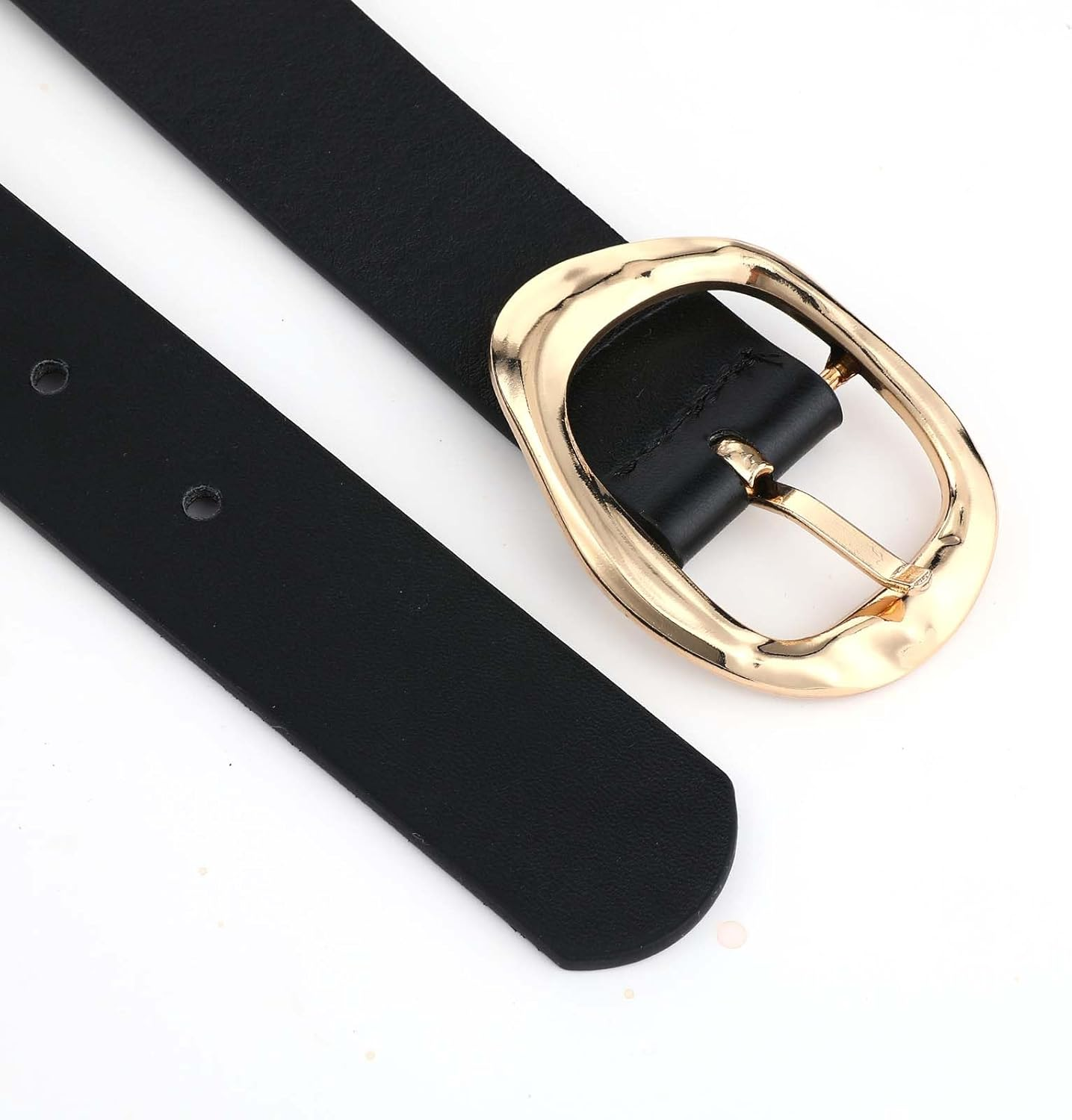 Elevatetech Leather Belts for Women, Fashion Waist Belt with Gold Buckle Wide Elastic Women'S Belts for Jeans Ladies Dress Belt, Black, One Size image number 3