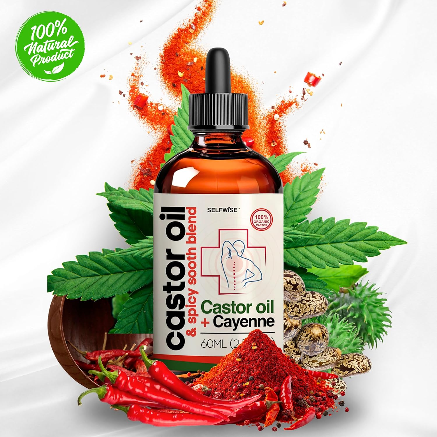 Organic Castor Oil with Cayenne Pepper - Skin-Nourishing, Soothes Muscles & Joints, Enriched with Vitamin E for Men and Women. Ideal for Daily Comfort image number 4