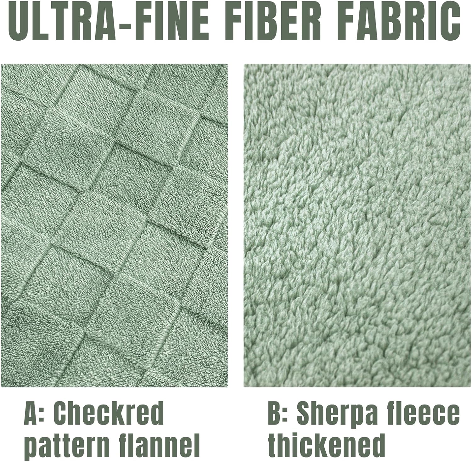 Fleece Throw Blanket for Sofa - Soft Checkered Single Blankets for Women, Fluffy Cosy Warm Blanket for Bed (Sage Green, Queen) image number 2