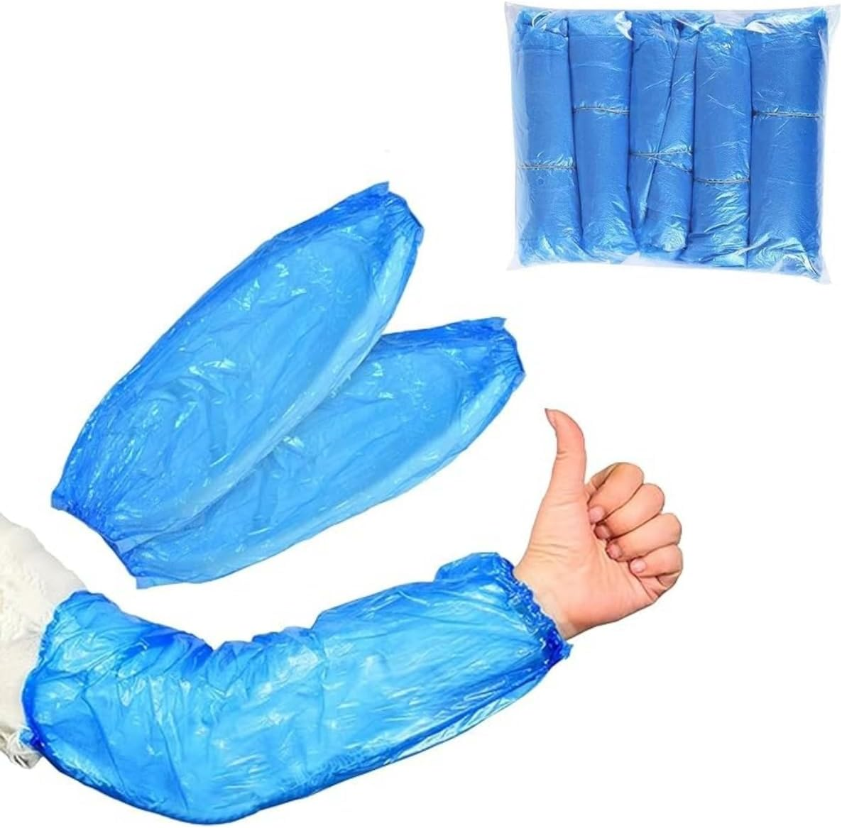 KLHCDUO 100PCS Oversleeves Protector Oversleeves with Elastic on Cuff,Arm Sleeves Covers Waterproof Durable Pe(Blue) image number 3