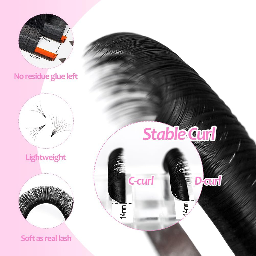 Easy Fan 2D 3D 4D 5D 6D 7D 10D Eyelash Extension Volume Russian Natural Silk Individual False Eyelashes for Professional Salon Lunamoon (1.7-D, 13 Mm) image number 1