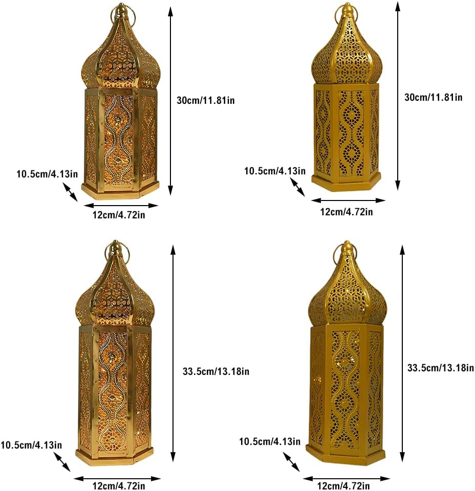 Surakey Moroccan Lantern Decorative Indoor, Decorative Lanterns for Home Decor, Gold Moroccan Lantern Decor, Hollow LED Lights Lanterns for Centerpiece Table Decorations,Large Gold image number 6
