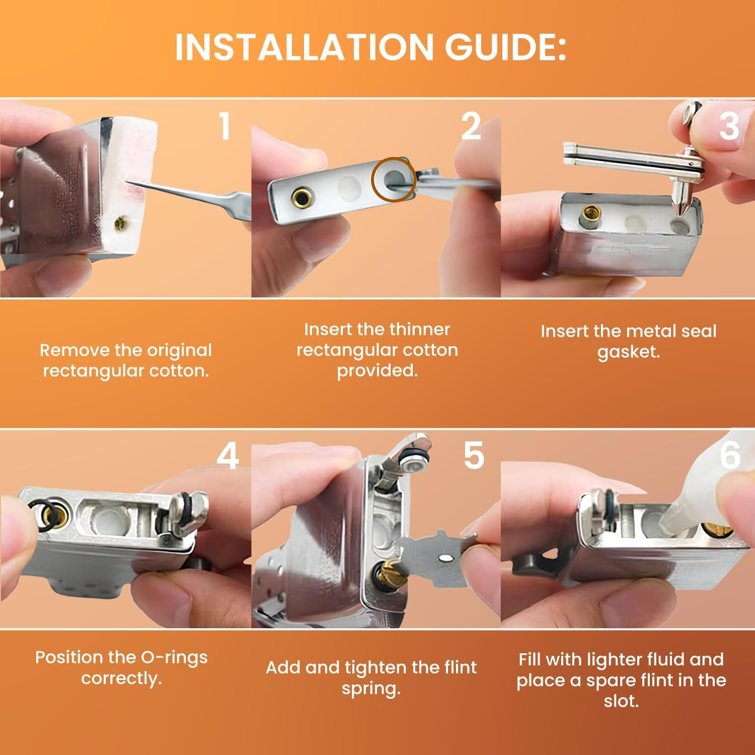 Lighter Gasket Seal Insert Compatible with Zippo | Heavy-Duty Metal Alloy Anti-Evaporation Cap | Jeffriz Cotton Rubber Replacement Repair Kit for Refillable Fuel Fluid &ndash; Silver Custom Gift Accessory image number 5