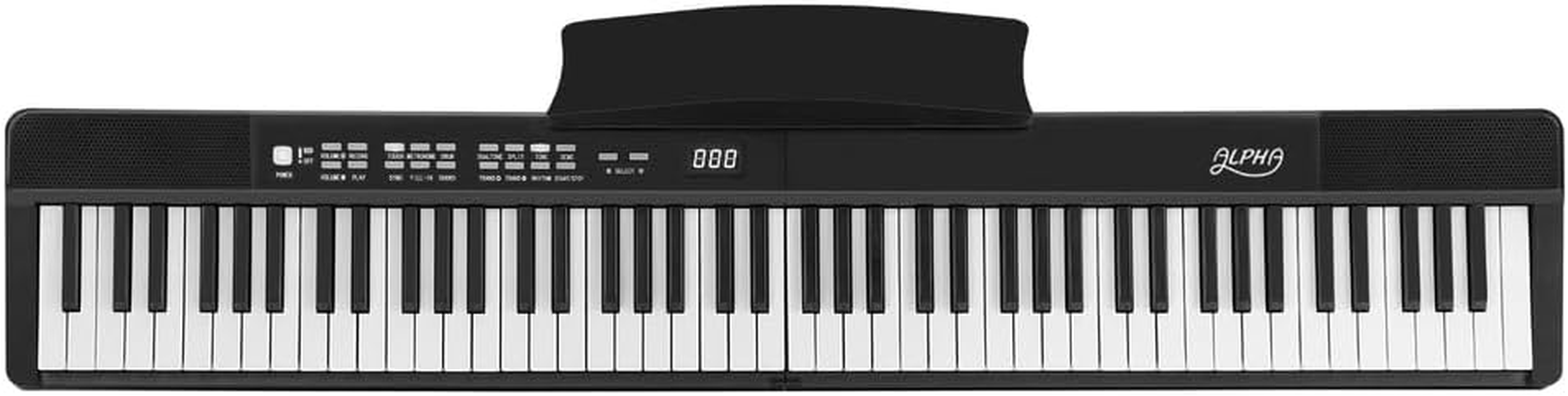 ALPHA 88 Keys Electronic Piano Keyboard Portable Digital Keyboard with Audio Input, Microphone Input, Headphone Output, Tones Rhythms LED Electric Holder Music Stand Adaptor Power