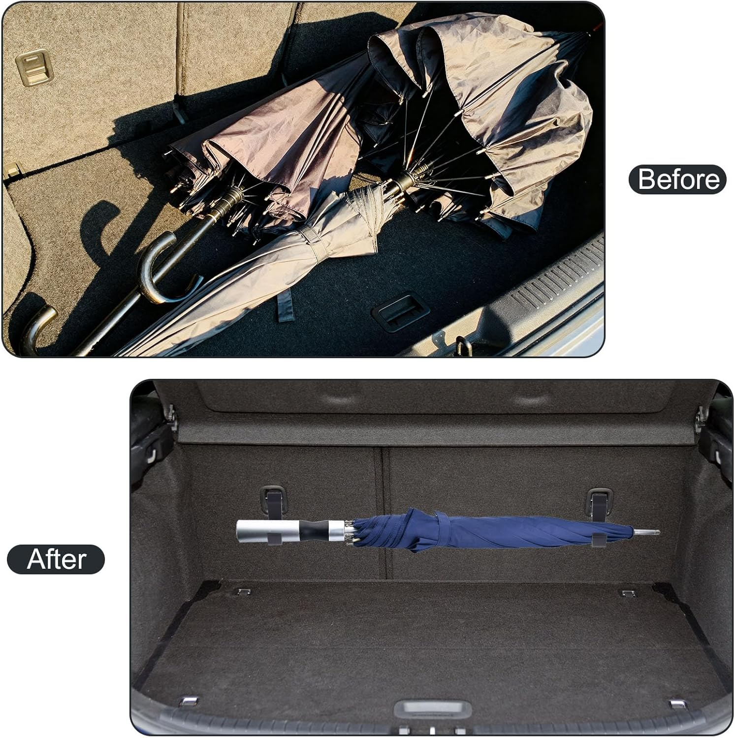 2Pcs Black Car Umbrella Hooks, Universal Car Umbrellas Holders Storage Hookclip Seat Headrest Hooks for Any Vehicle