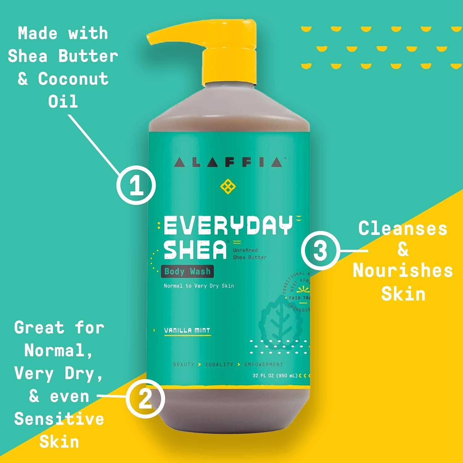 Alaffia - Everyday Shea Vanilla Lotion and Vanilla Mint Body Wash - Normal to Very Dry Skin, Cleanses and Hydrates Soft and Supple Skin with Shea Butter, Lemongrass, Neem and Coconut Oil, 32 Oz Each image number 5