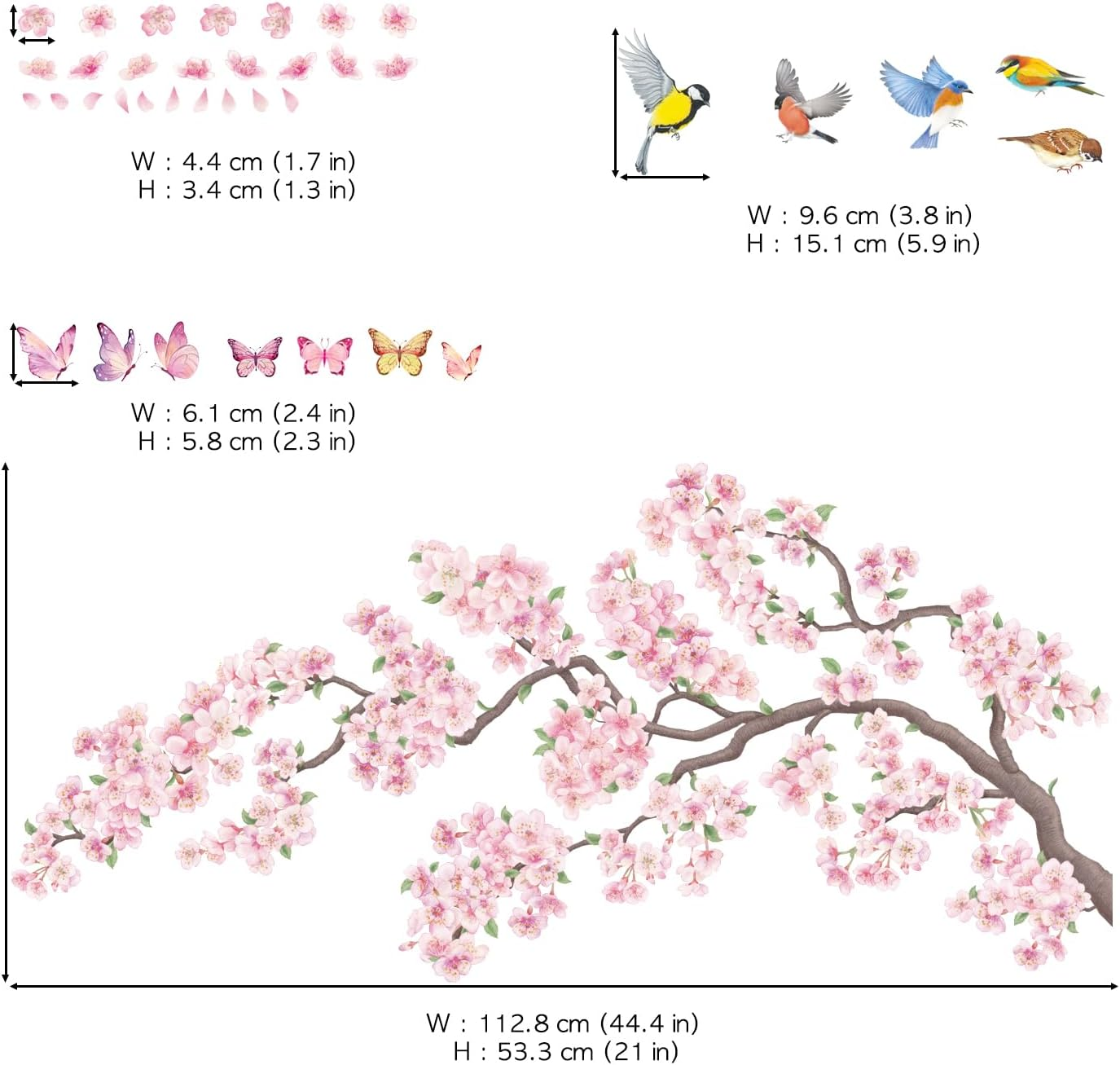 DECOWALL SG2-2427 Pink Flowers and Bird Wall Stickers Cherry Blossom Tree Branch Decals Bedroom Living Room Sofa TV Background Wall D&eacute;cor Murals image number 1