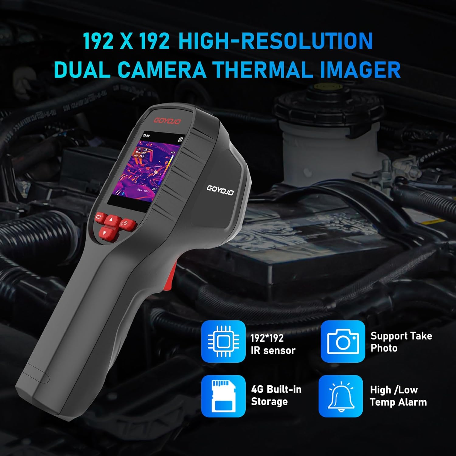 GOYOJO GW192 Superir 192X192 Thermal Imaging Camera - 25Hz, Handheld, 8-Hour Battery, IP54 Rated - Superior to 160X120 - Ideal for Home Inspection, HVAC, Electrical, Water Leak Detection