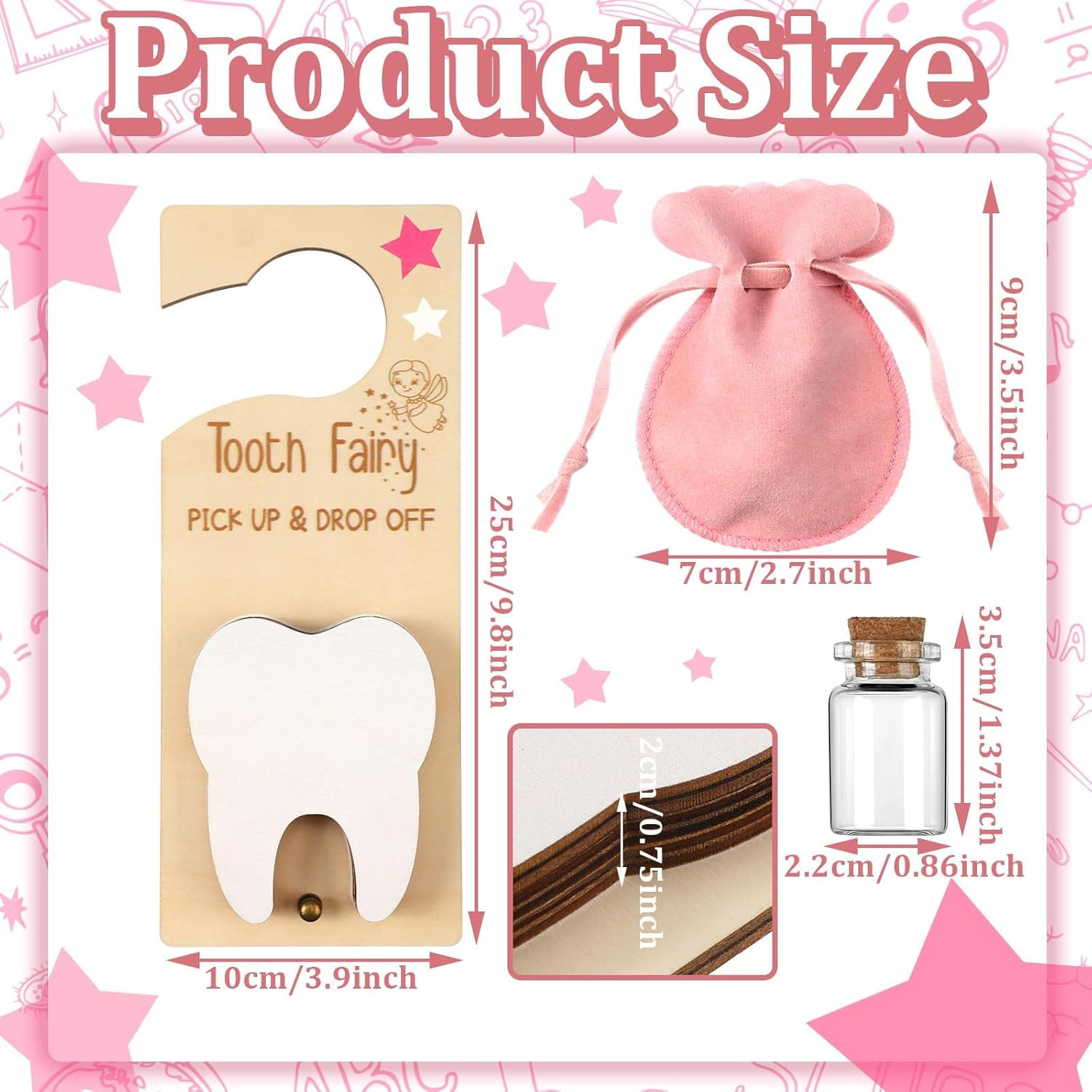 3Pcs Tooth Fairy Tooth Holder Bag Tooth Fairy Door Hanger with Money Slot Keepsake Bottle Velvet Pouch Tooth Fairy Box Encourage Lost Teeth Boy Girl Milk Teeth(Pink) image number 4