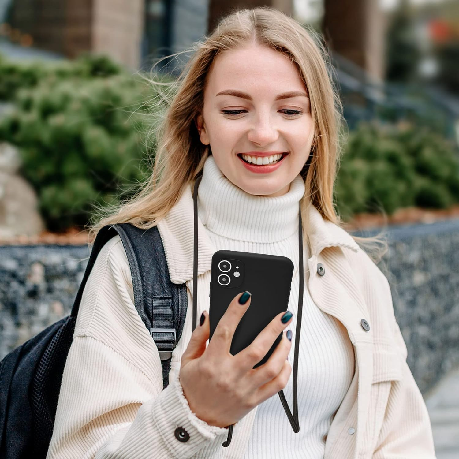 UEEBAI Crossbody Lanyard Phone Case for Iphone 11 6.1 Inch, Silicone Phone Cover with Adjustable Necklace Strap Soft Belt Neck Cord Lanyard Shockproof Protective Case - Black image number 2