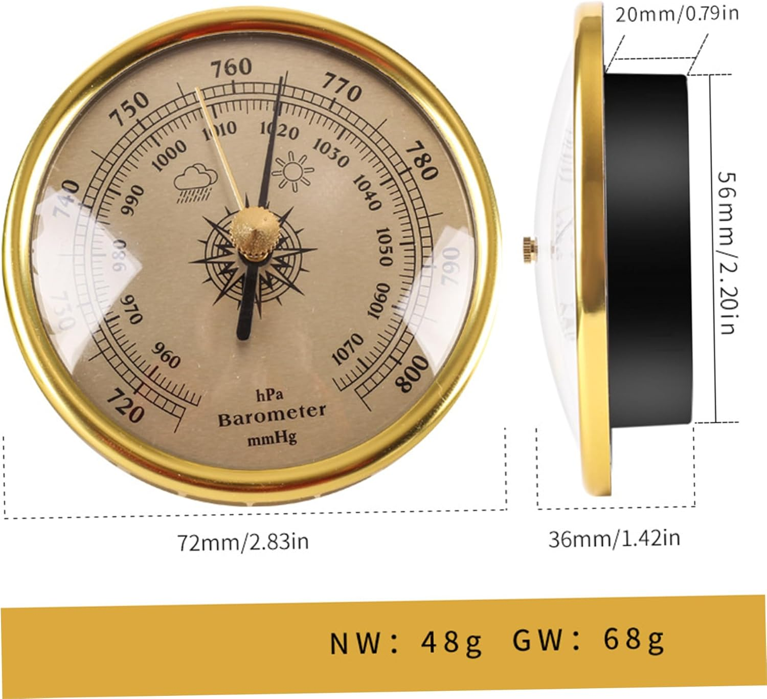 Barometer Adjustable 3In Barometric Pressure Gauge Clear Scaled Weather Barometer with Hanging Hole Portable Barometer for Indoor Outdoor Wall Fishing image number 1