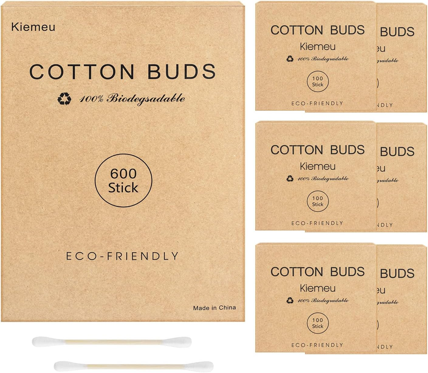 600 Bamboo Cotton Buds Biodegradable, Bamboo Ear Buds Cotton for Cleaning and Doing Makeup