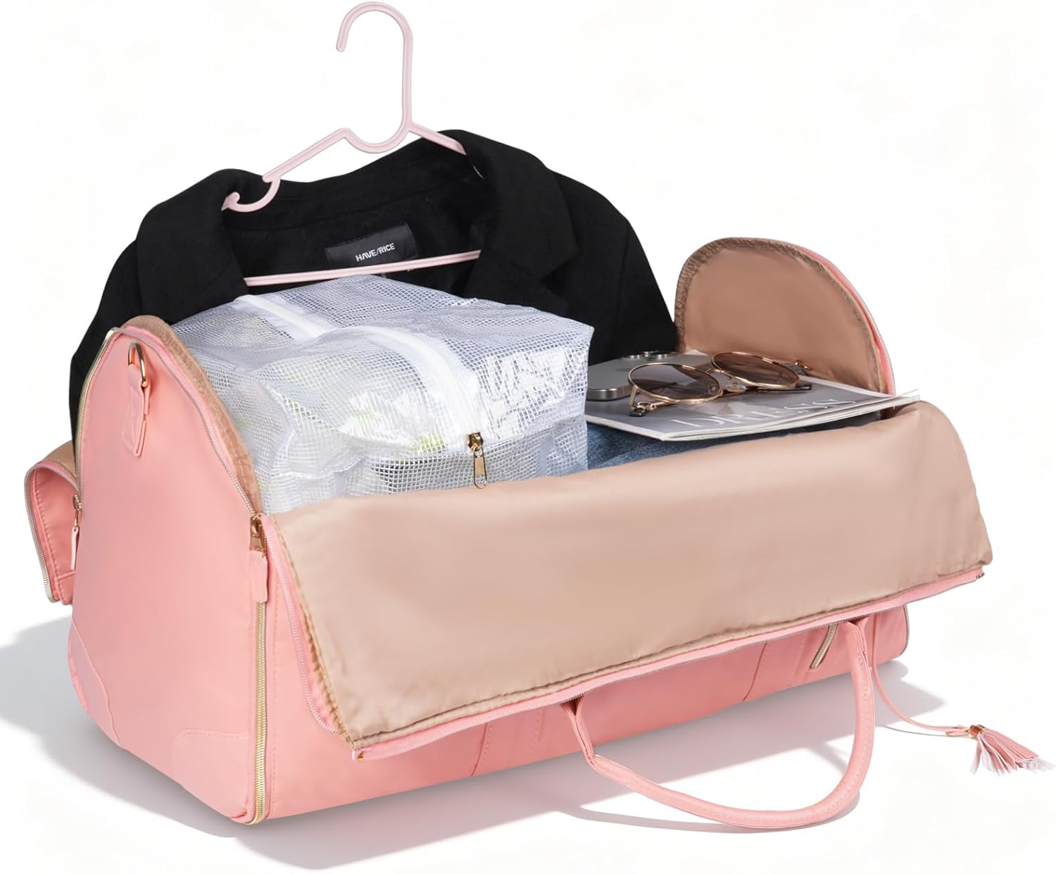 Disna Convertible Garment Bag for Travel- Waterproof Leather Convertible 2 in 1 Carry on Garment Bag with Shoe Compartment Garment Duffel Bag for Women (Black) image number 6