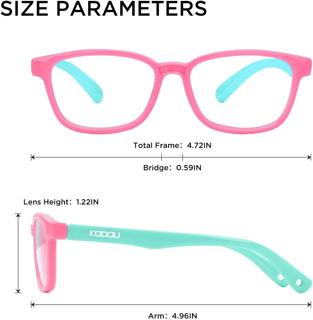2 Pack Kids Blue Light Blocking Glasses for Girls & Boys 3-12, Toddler Fake Play Computer Screen Bluelight Blocker, Pink Green+ Blue Yellow, Medium
