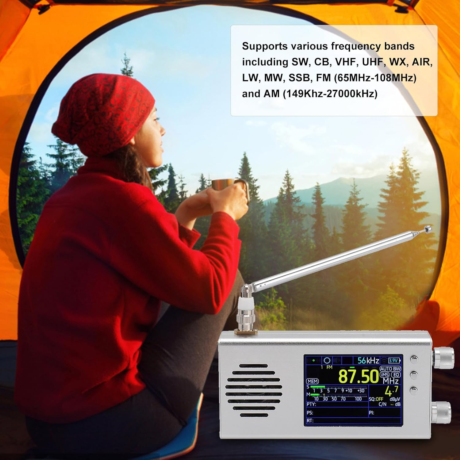 Shortwave Radio Receiver, AM FM SW CB VHF UHF WX AIR LW MW Full Band Radio Receiver with Dual Stereo Speakers, Professional Portable Radio Receiver Kit (#11) image number 5