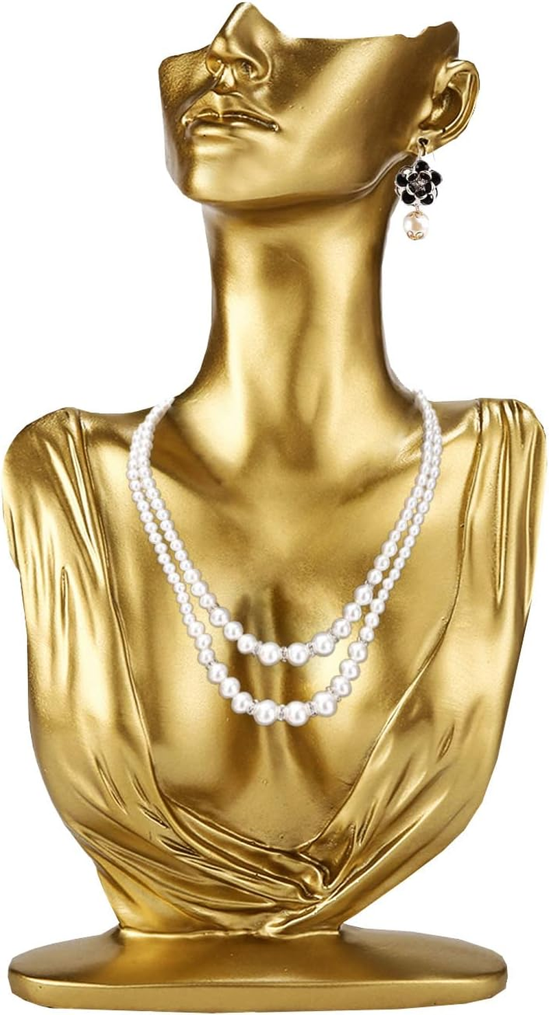 Papinimo Resin Jewelry Mannequin Bust Necklace Display Earring Pendant Chain Display Stand Model Holder for Shows Selling Home Decor, Gold Color